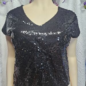 Lavish Black Sequin Short Sleeve Tee